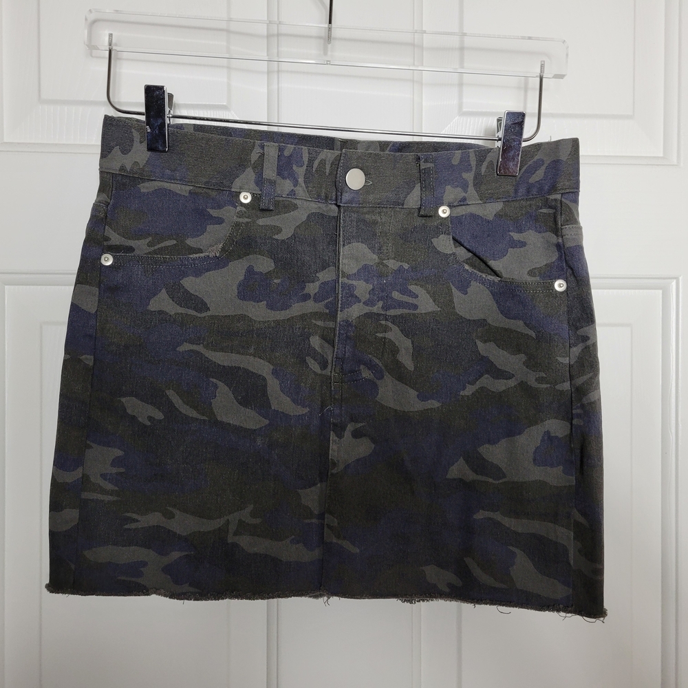 Olivaceous Medium Blue and Gray Camouflage Mini Skirt